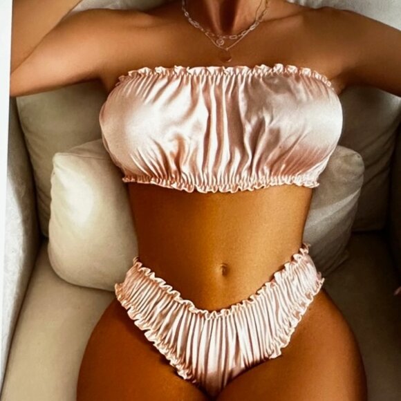 Brand New Frill Trim Satin Lingerie Set Baby Pink Various - Picture 1 of 4